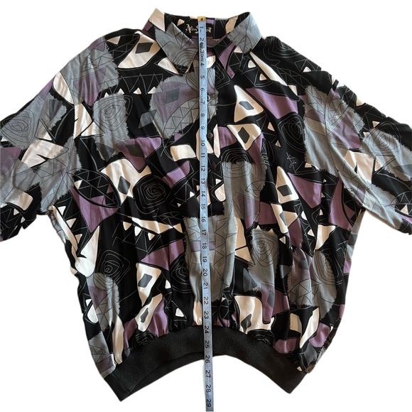 Vintage Alan Stuart Abstract Short Sleeve Pullover Rayon Shirt XL Black Purple - Picture 7 of 7